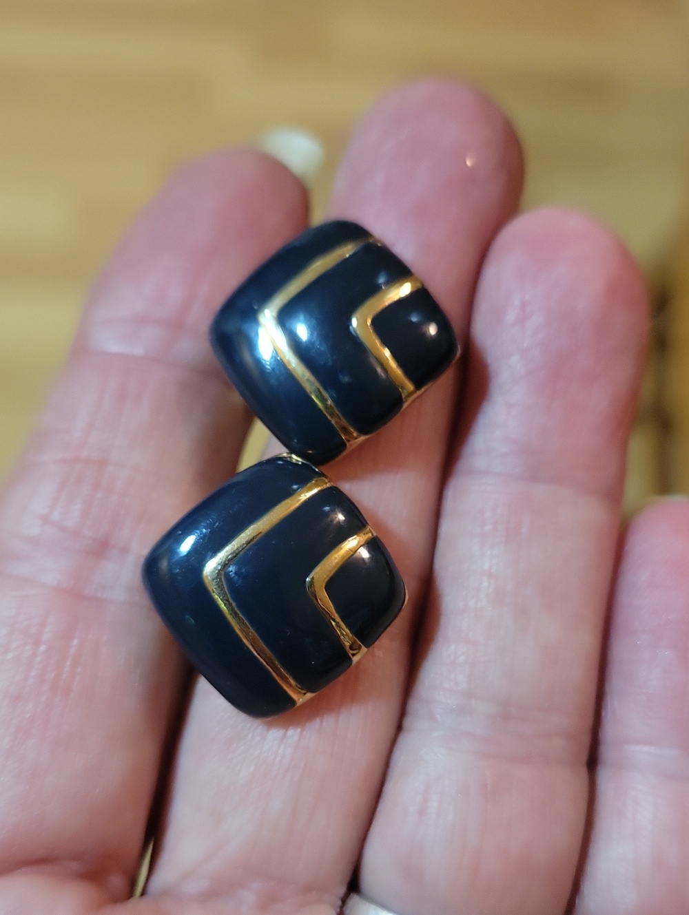 Black and Gold Geometric Square Clip Earrings - Women's Jewelry